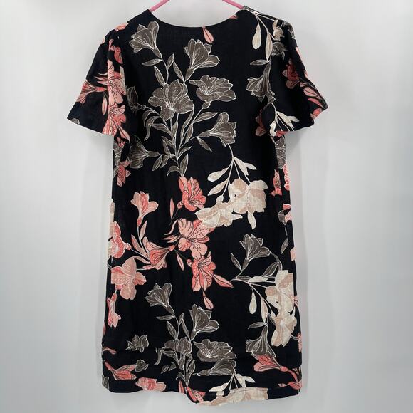 NICOLE MILLER Original Dress Size Small Floral Short Sleeve Linen Blend Black - Picture 2 of 15